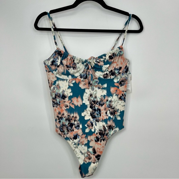 NWT Amuse Society Blurr Evelyn One Piece Deep Lagoon Floral Swimsuit Bareback M - Picture 7 of 12